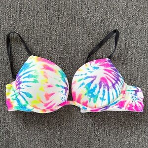 Tie-Dye Padded Bra with Black Straps